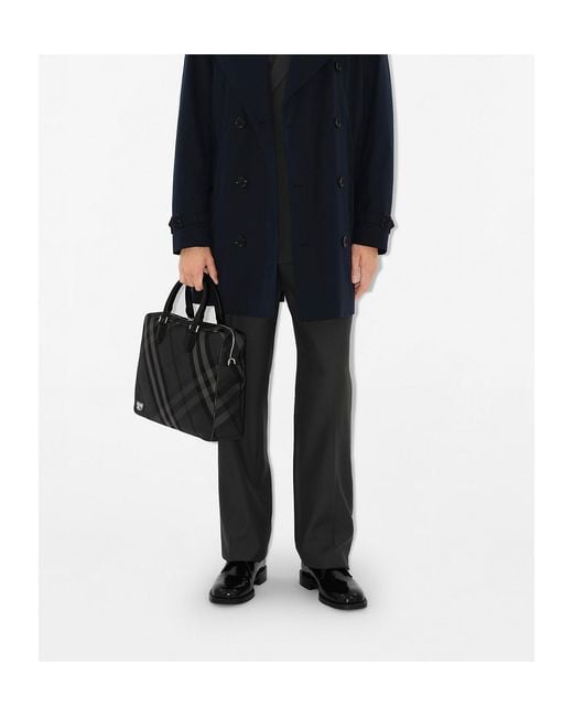 Burberry Black Grid Checked Zipped Briefcase for men