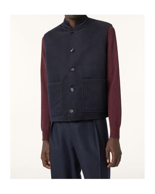 Loro Piana Blue Henley Buttoned Gilet for men