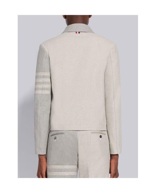 Thom Browne White 4-Bar Stripe Detailed Zipped Jacket for men