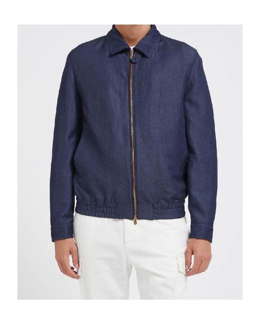 Brunello Cucinelli Blue Long-Sleeved Zip-Up Jacket for men
