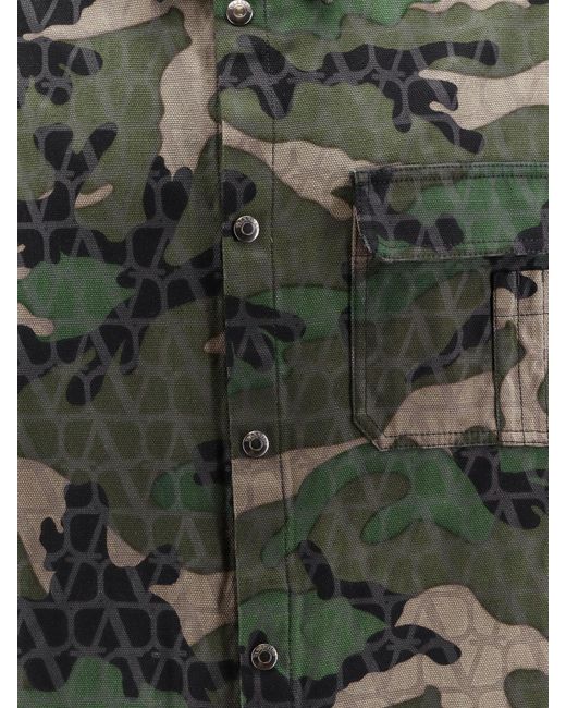 Valentino Green Camouflage Detailed Buttoned Jacket for men