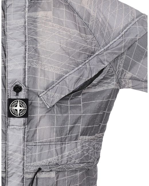 Stone Island Gray Reflective Grid Drawstring Jacket for men