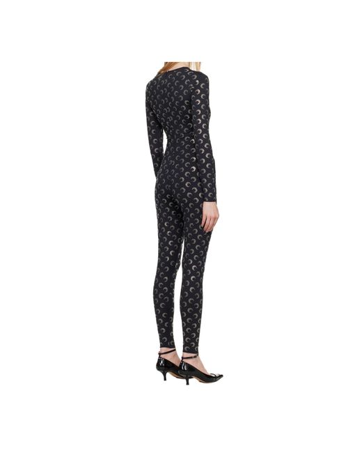 MARINE SERRE Black Moon-Pattern Jersey Jumpsuit