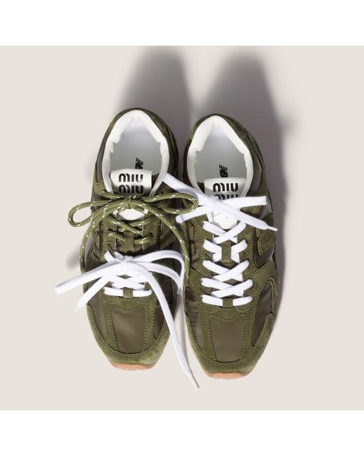 Miu Miu Green New Balance X 530 Sl Technical Fabric And Suede Sneakers