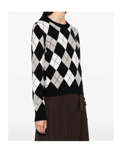 Lisa Yang Black Argyle-Knit Cashmere Sweater