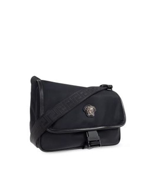 Versace Blue La Medusa Buckled Messenger Bag for men