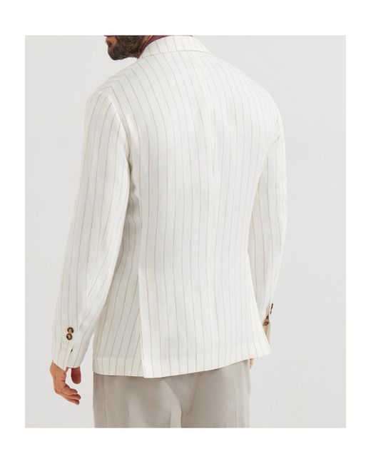 Brunello Cucinelli White Cavallo Pinstriped Blazer for men