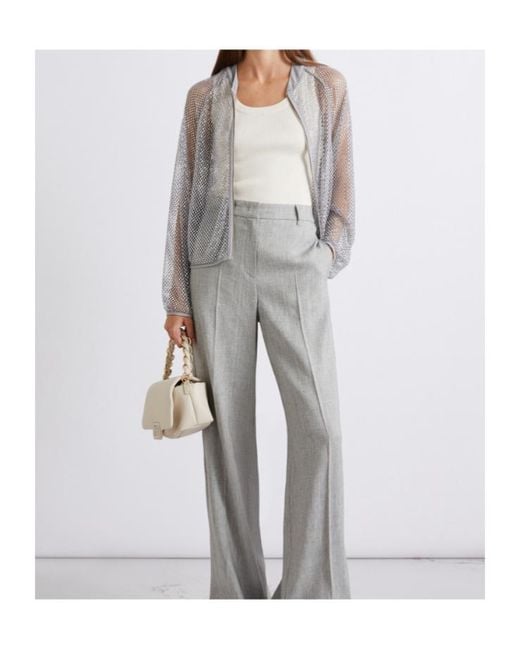 Marella Gray Rhinestone Mesh Blouson Jacket