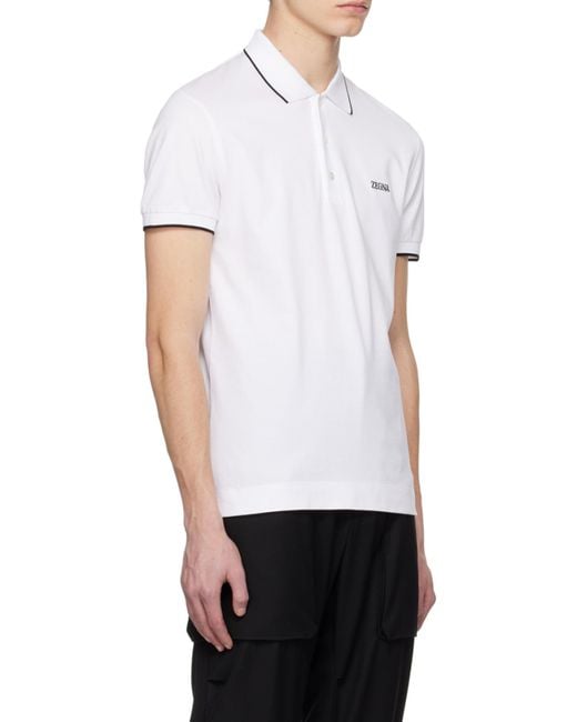 Zegna White Logo-Embroidered Short-Sleeved Polo Shirt for men