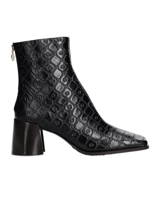 MARINE SERRE Black Embossed Square-Toe Ankle Boots