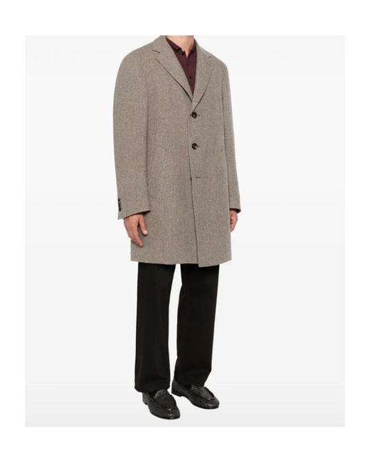 Canali Brown Single-Breasted Notched-Lapels Wool Coat for men