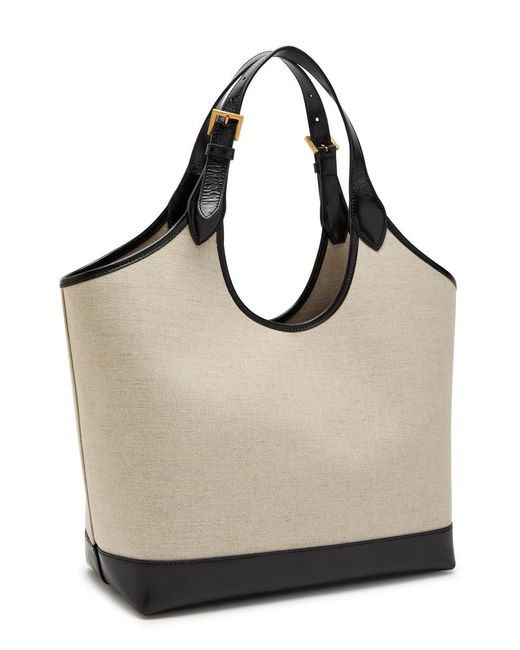 Versace White Large Leather And Canvas Tote Bag