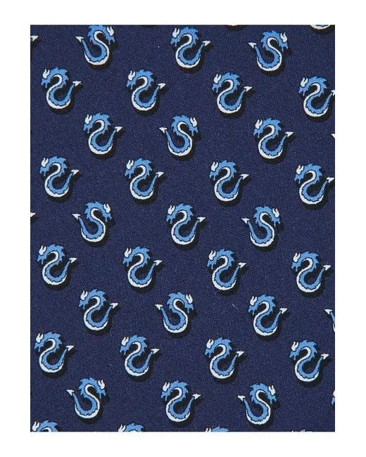 Ferragamo Blue Dragon Pattern Tie for men
