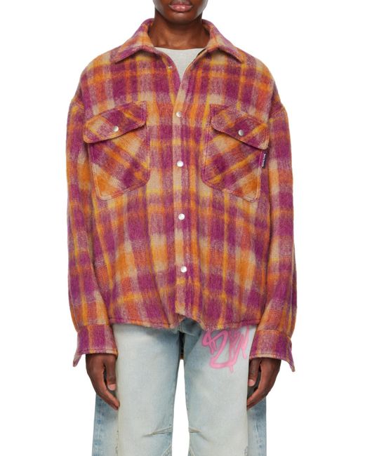 Palm Angels Red Plaid-Printed Buttoned Overshirt for men