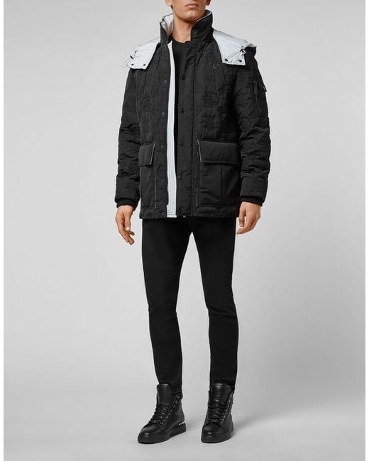 Philipp Plein Black Hooded Logo Embroidered Cotton Suit for men