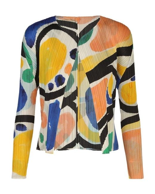 Pleats Please Issey Miyake Yellow Pleated Cardigan