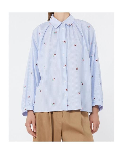 Weekend by Maxmara Blue Wkdbutterfly Embroidery Poplin Shirt