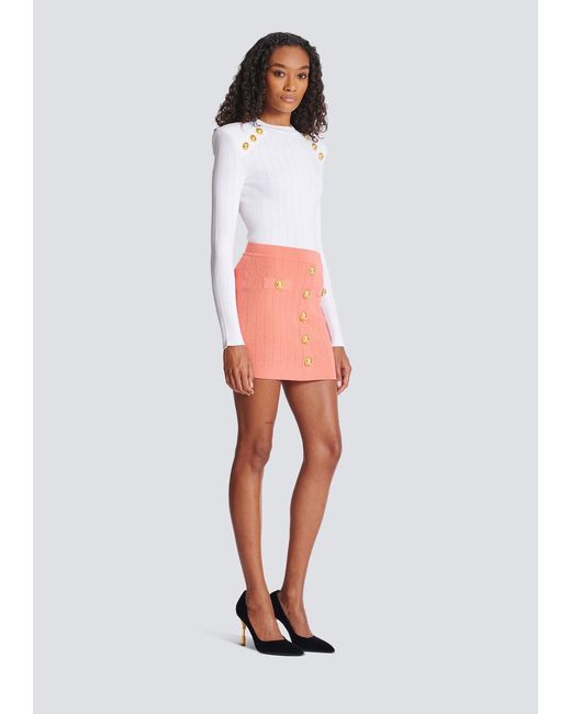 Balmain Pink Button Embellished Knitted Skirt
