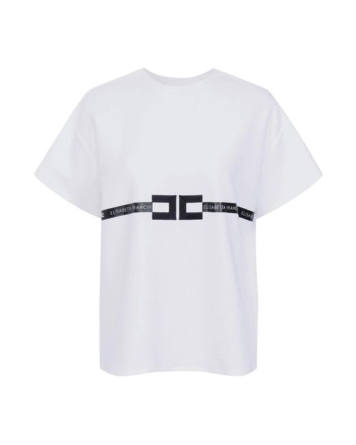 Elisabetta Franchi White Logo Embroidered Jersey T-Shirt