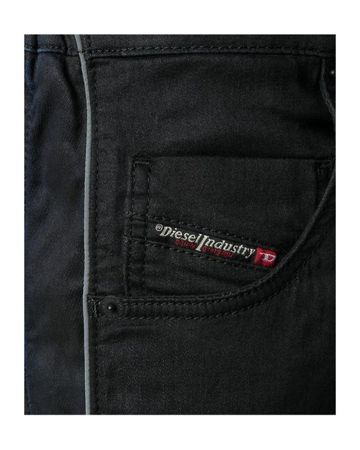 DIESEL Black Contrast-Trim Straight-Leg Jeans for men