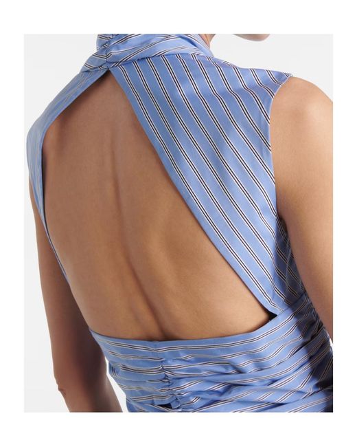 Patou Blue Striped Pleated Mini Dress