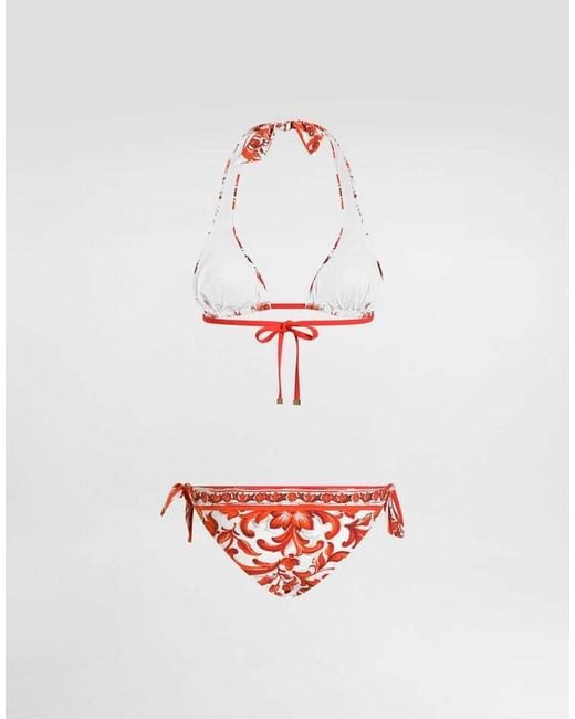 Dolce & Gabbana Red Majolica-Printed Bikini Set