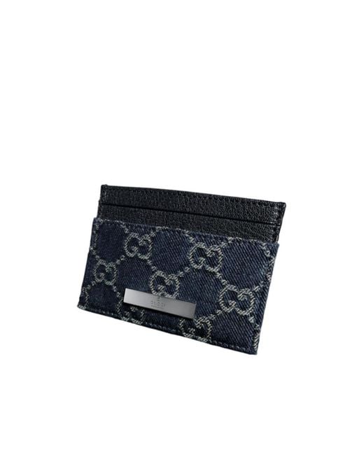 Gucci Blue Card Case With Plaque