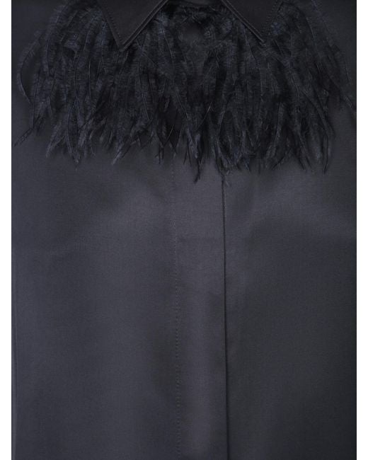 Incotex Blue Feather-Trimmed Long Sleeve Top