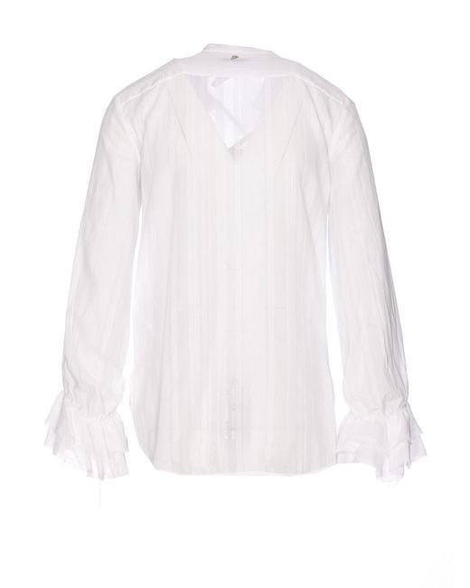 Dondup White Ruffle-Collar Long-Sleeve Blouse