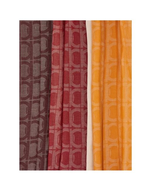 Ferragamo Red Ferragamo Gancini Colourblock Frayed-Edge Scarf for men