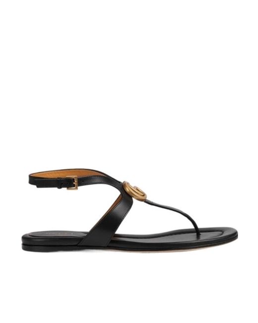 Gucci Brown Double G Leather Thong Sandals