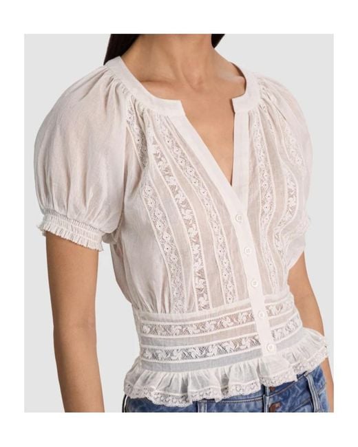 Alice + Olivia White Kathryn Lace Trim Blouse