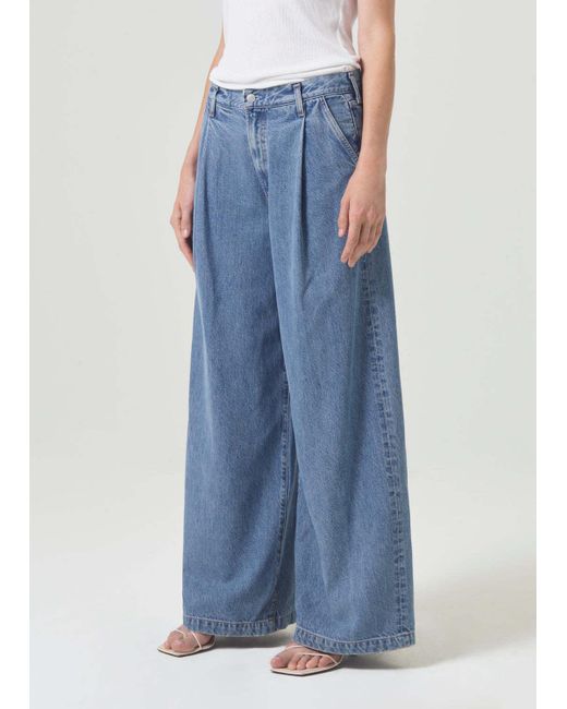 Agolde Blue Ellis Pleated Wide-Leg Jeans