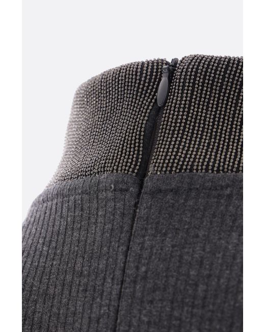 Brunello Cucinelli Black Monili-Detailed Mock Neck Ribbed Top