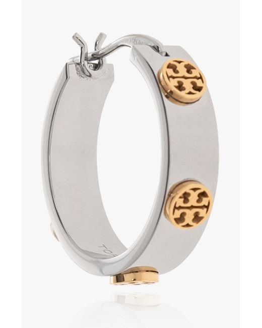 Tory Burch Metallic Miller Double T Stud Hoop Earrings