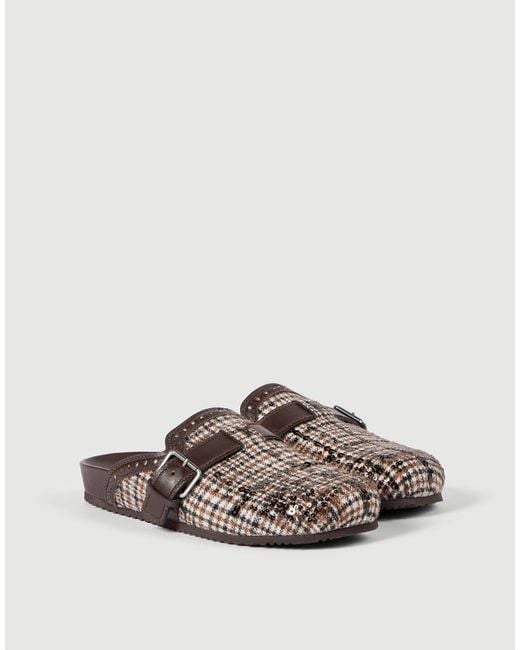 Brunello Cucinelli Brown Water-Resistant Alpaca And Wool Check Slippers With Dazzling Dégradé Embroidery