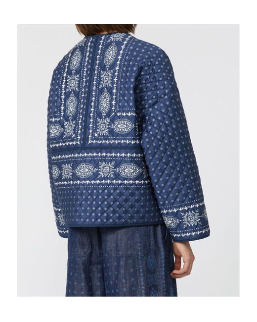 Weekend by Maxmara Blue Quilted Cotton Crew-Neck Jacket