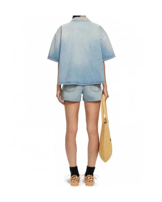 Off-White c/o Virgil Abloh Blue College Patch Denim S/S Shirt