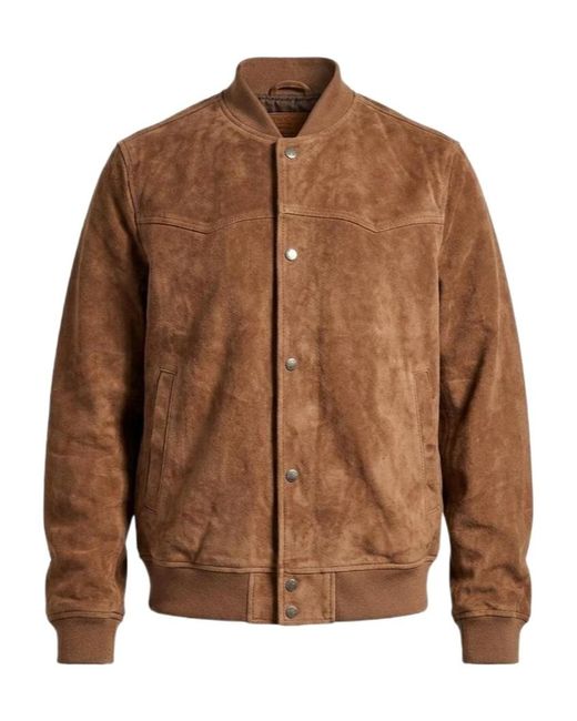 AllSaints Brown Buttoned Leather Jacket for men