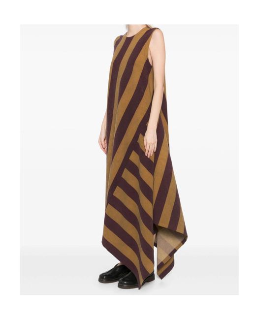 Uma Wang Brown Striped Asymmetric Dress