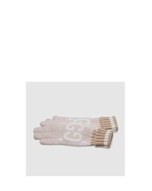 Gucci White Gg Jacquard Gloves
