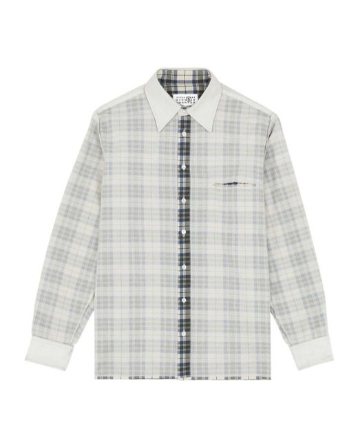 MM6 by Maison Margiela White Checked Long Sleeved Shirt for men