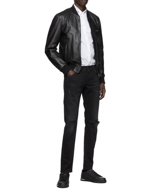 Dolce & Gabbana Black Leather Bomber Jacket for men