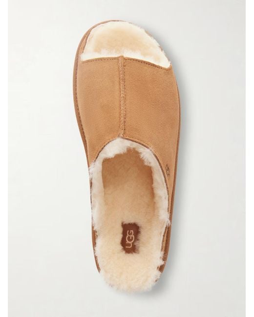 Ugg Brown Solid Color Shearling Slides