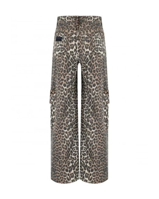 Ganni Gray Leopard Printed Straight Leg Jeans