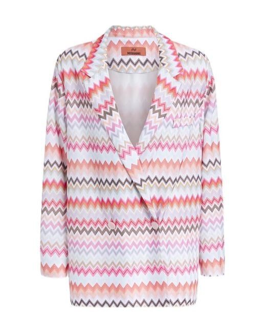 Missoni Pink Zigzag Double-Breasted Tailored Blazer