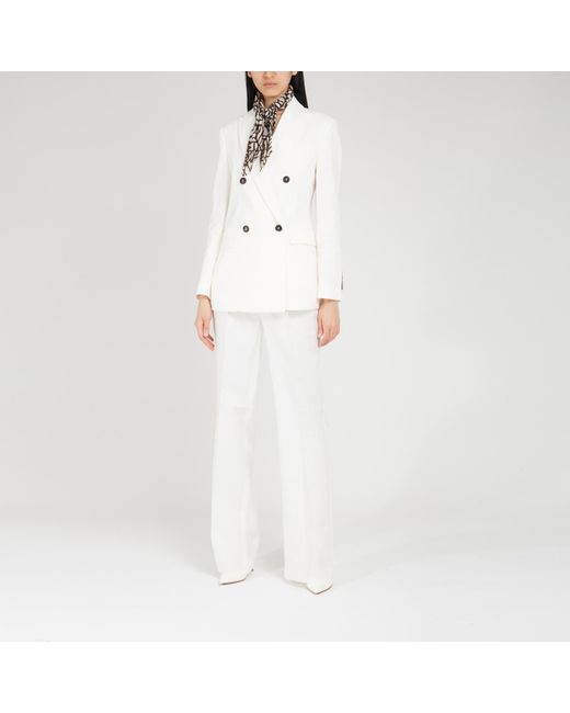 Brunello Cucinelli White Double-Breasted Woven Blazer