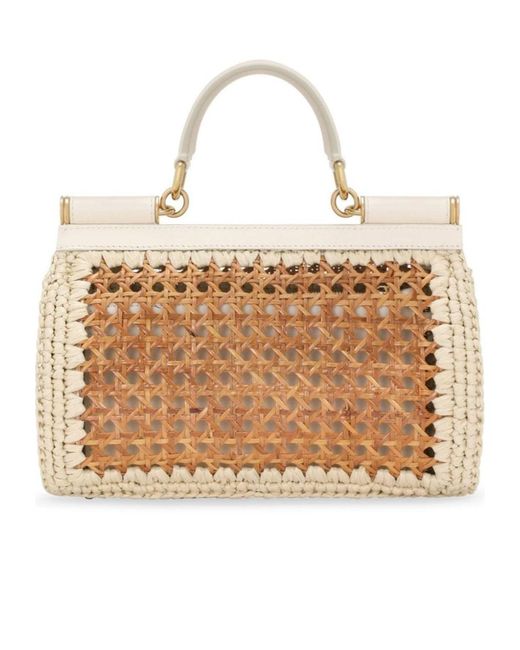 Dolce & Gabbana Natural Branded Tag Sicily Handbag