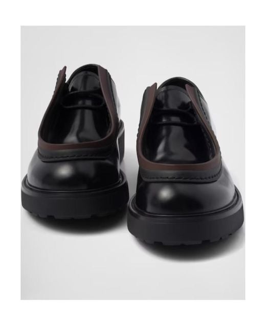 Prada Black Opaque Brushed Leather Lace-Up Shoes for men
