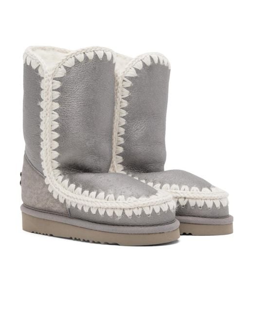 Mou Gray Eskimo 24 Metallic Whipstitch-Trim Boots